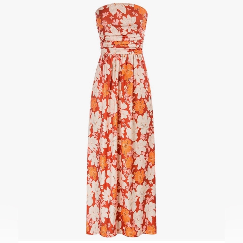 NWT Orange Floral Strapless Maxi Dress-S - Picture 1 of 10